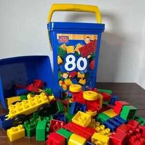 Tub of Mega Bloks First Builders 80-piece building blocks